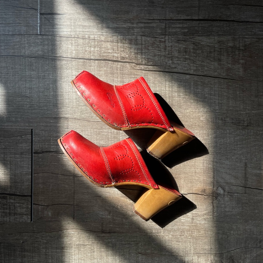 Candie’s Red Leather Clogs